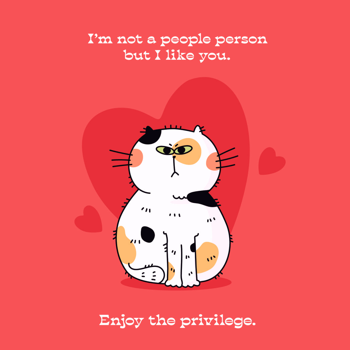 Cartoon cat with text on a red background