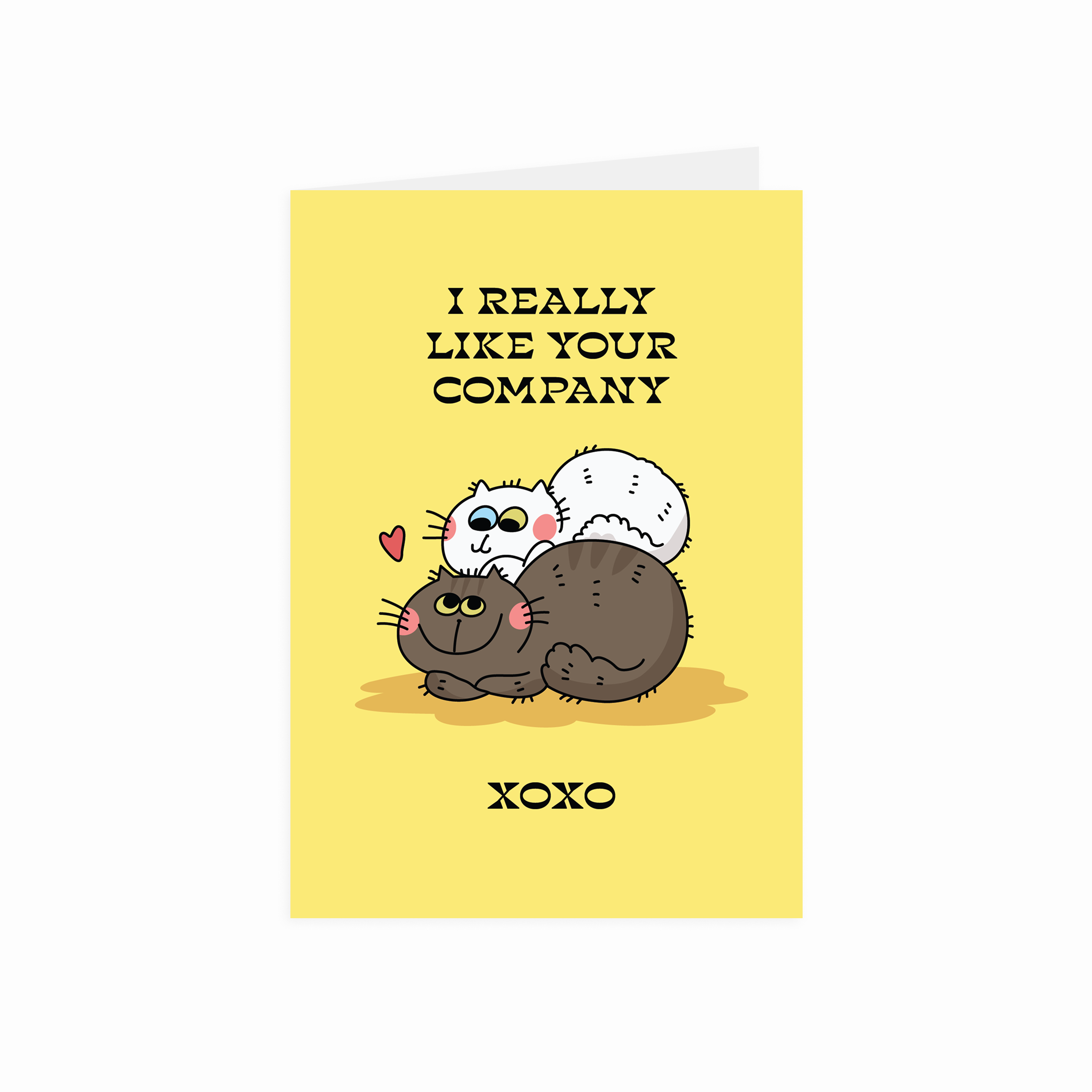 Greeting card with cute cats and text on a yellow background