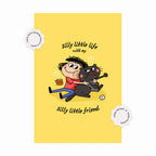 Book cover with cartoon illustration of a boy hugging a cat on a yellow background