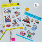 Two sticker packs with fun cat characters on a white background