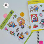 Two sticker packs with fun cat characters on a white background