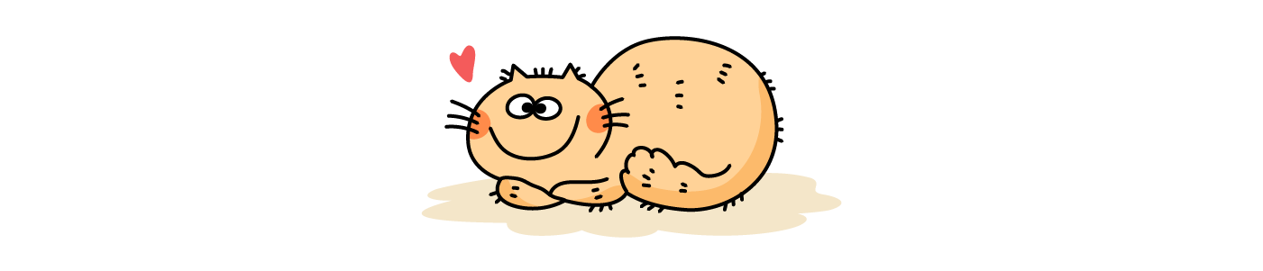 Cartoon cat lying down with a heart above its head on a white background