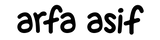 Black text 'arfa asif' on a white background